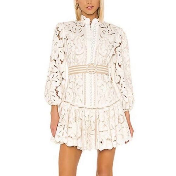 Zimmermann Edie Button Down Short Dress Embroidered Lace Mini Belted 0 US 4 - Picture 5 of 16
